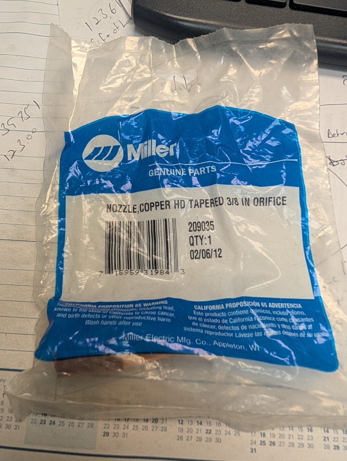 Miller 209035, Nozzle, Tapered, Orifice, 3/8