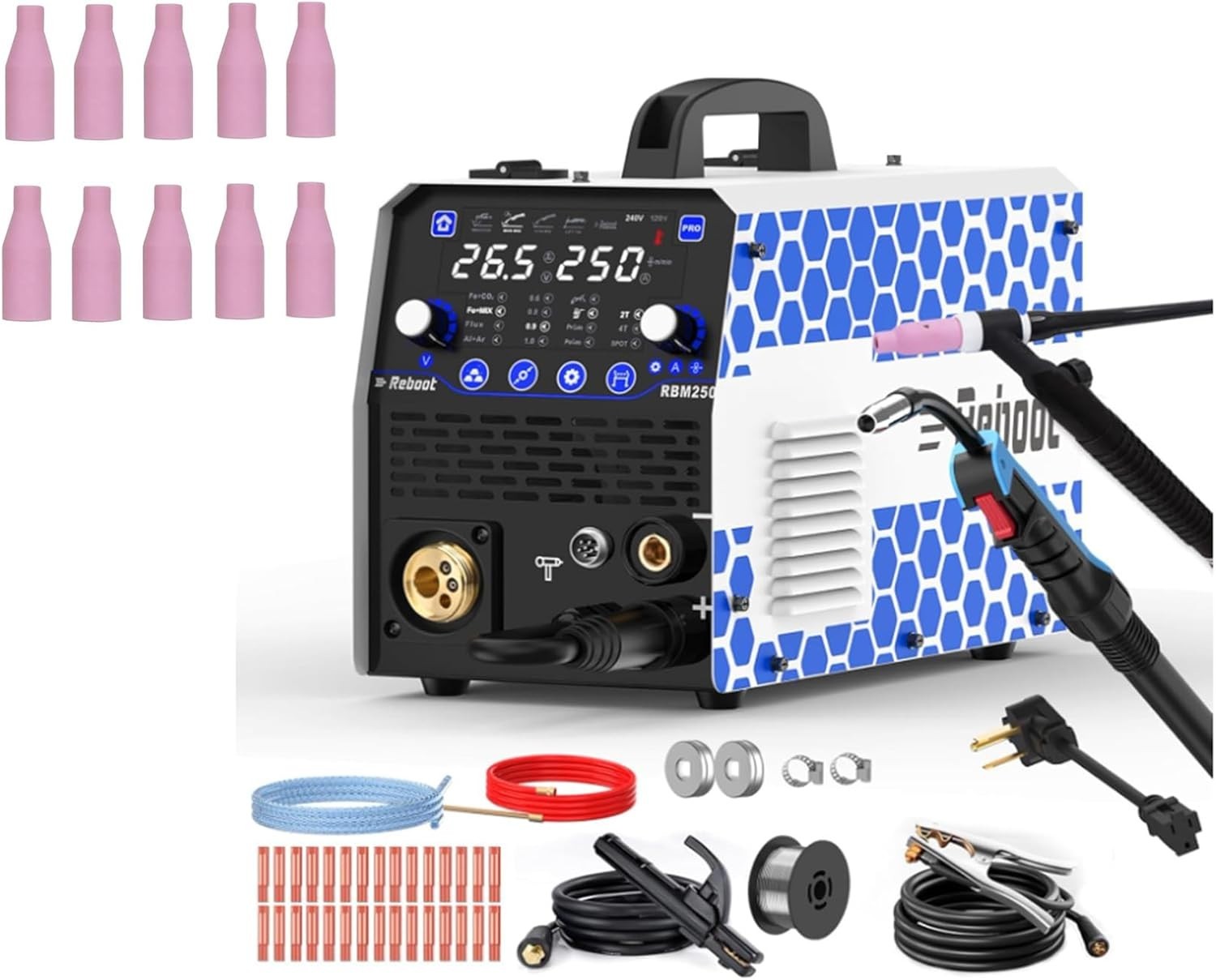 250Amp MIG Welder TIG Torch Included 120V/240V 8-in-1 Multiprocess Welding