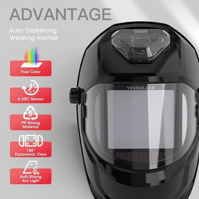 Panoramic 180 View Auto Darkening Welding Helmet True Color Welder Mask Hood