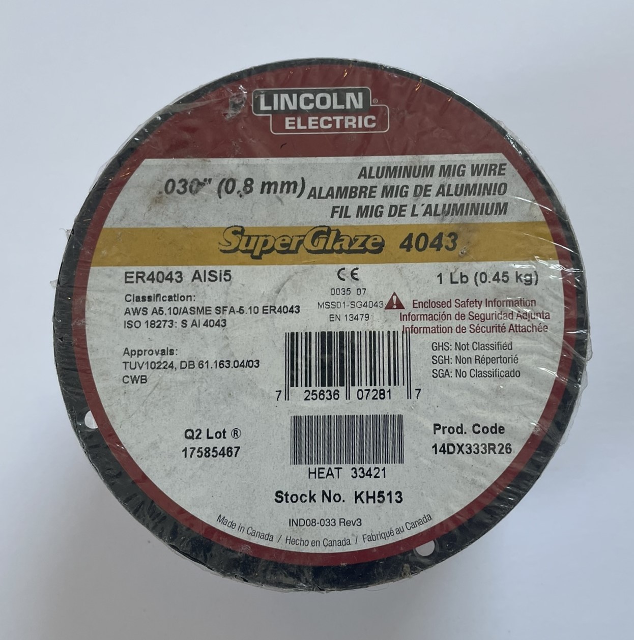 Lincoln SuperGlaze 4043 .030 Aluminum MIG Wire 1 lb KH513 ER4043 NEW