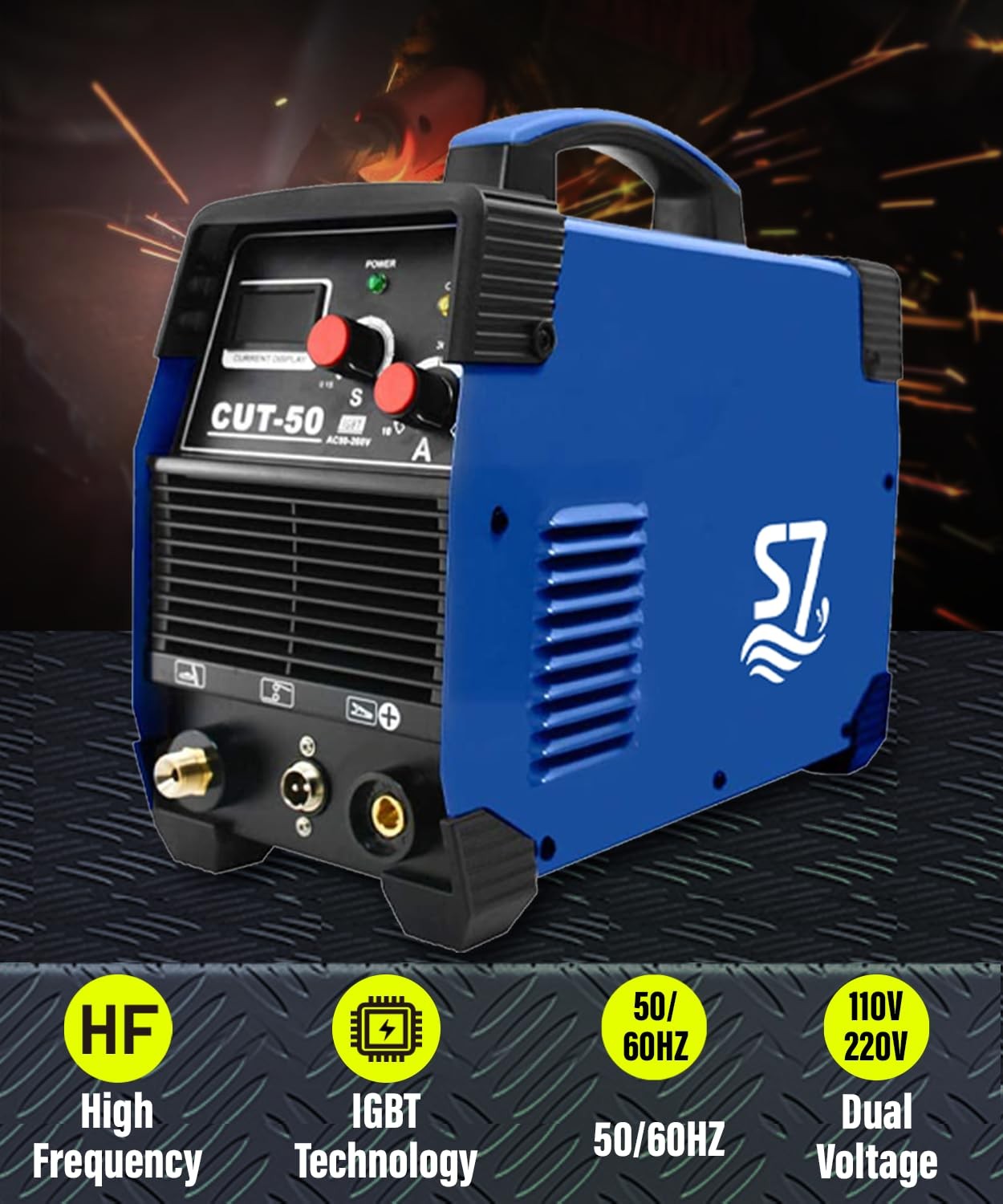 50A Plasma Cutter with LED Display, Dual Voltage Pest Repeller v.142, Blue