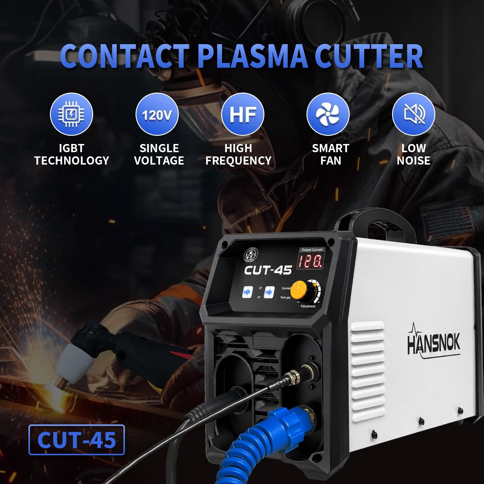 45A Plasma Cutter Built-in Air Compressor 120V IGBT Inverter Portable CUT-45