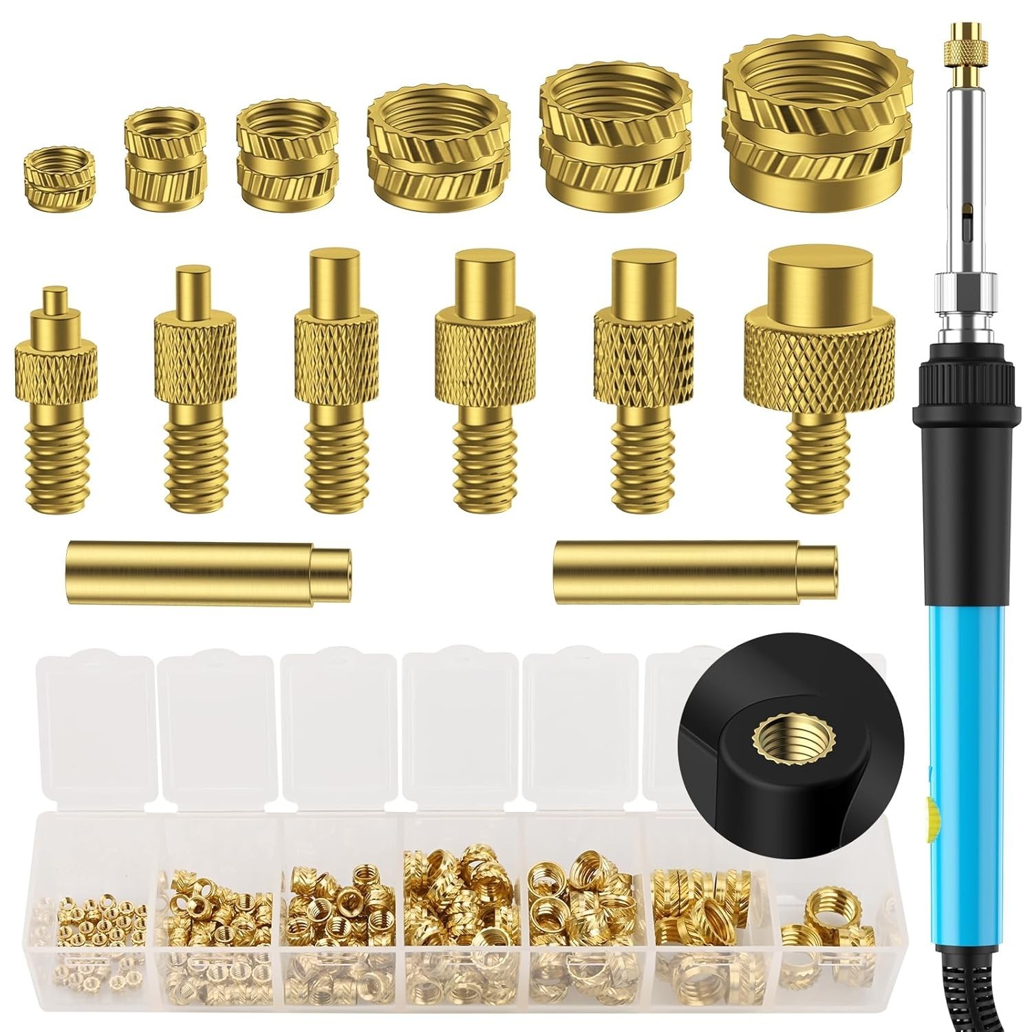 Heat-Set Insert Tip Set – with Soldering Iron and 130Pcs Thread Inserts, for …
