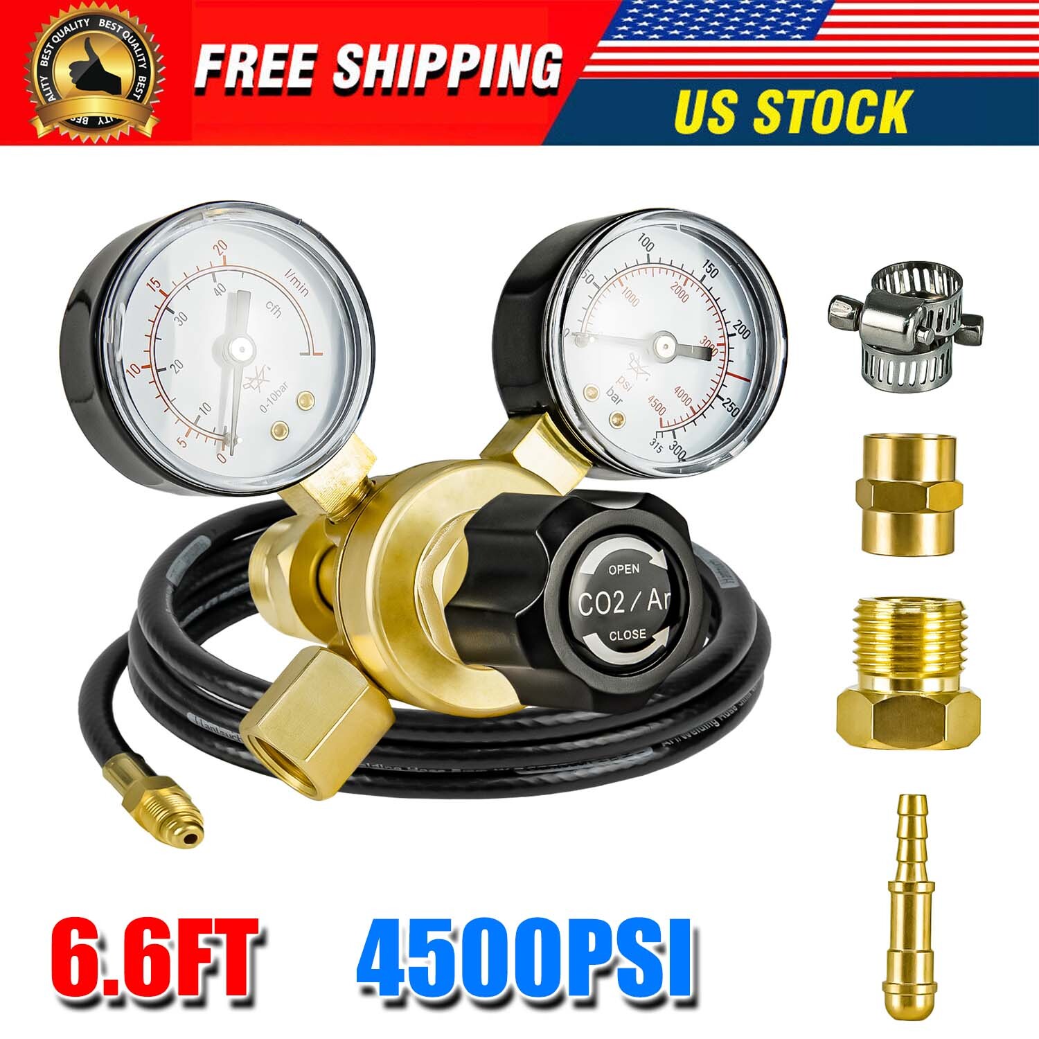 New Argon CO2 Regulator Gauge Welding Gas 0-4500 PSI Regulator with 6.6FT hose