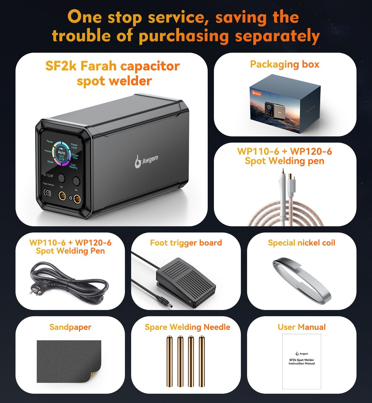 Awgem SF2k Capacitor Spot Welder 99 Gears Auto/Manual/Foot for 18650 Battery DIY