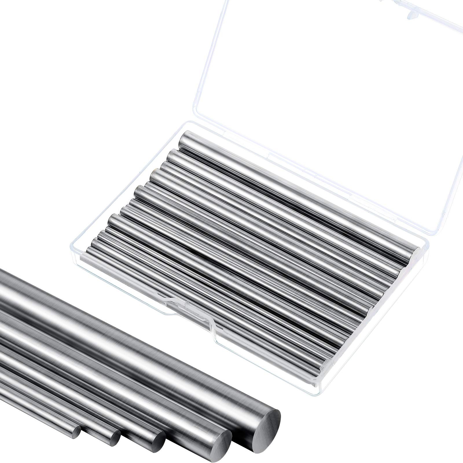 24 Pcs 304 Stainless Steel Round Rods Bar Assorted Diameter 1.5-8 mm Silver