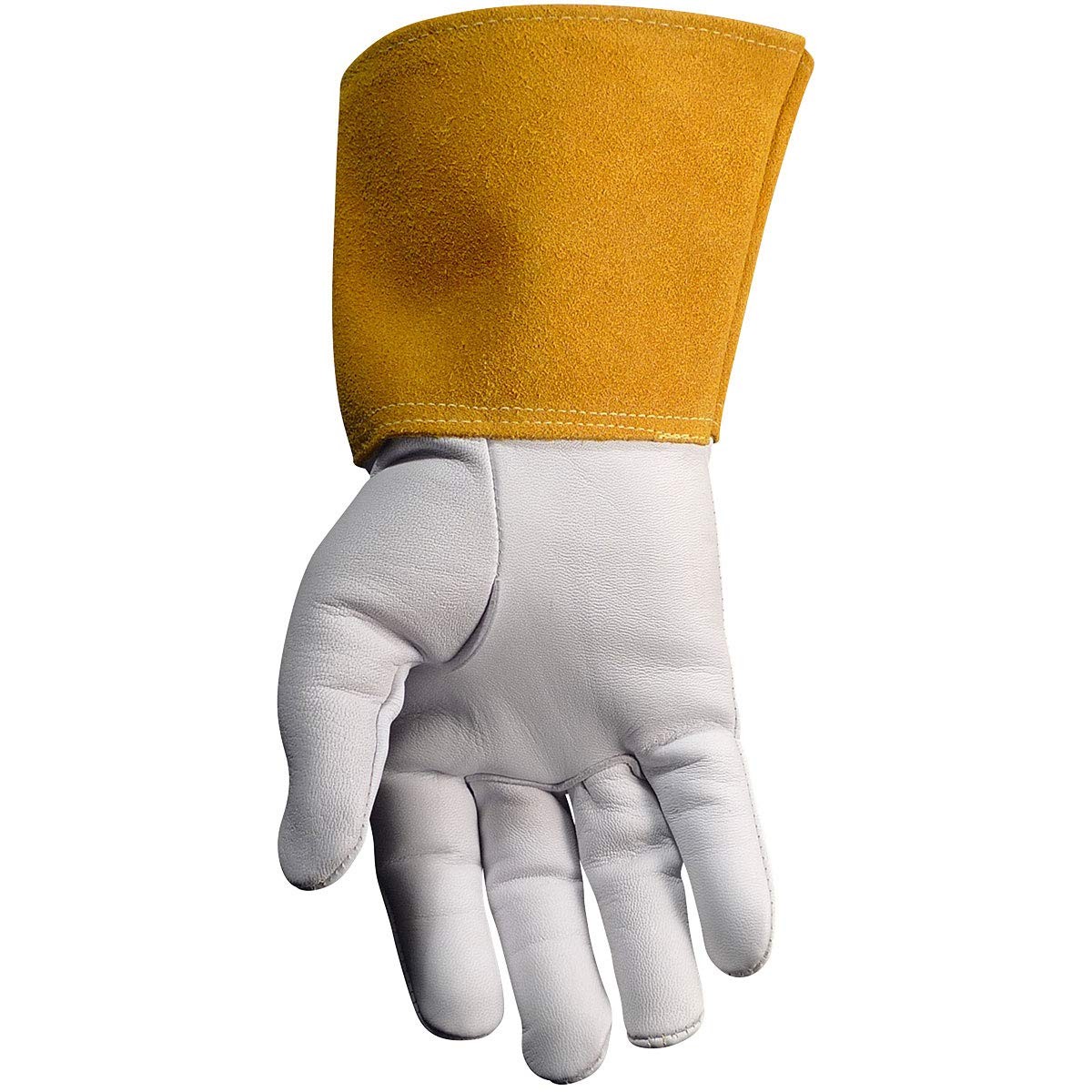 Premium Goat Grain TIG Welding Gloves, 4-Inch Gold Extended Cuff, Unlined, Wh…