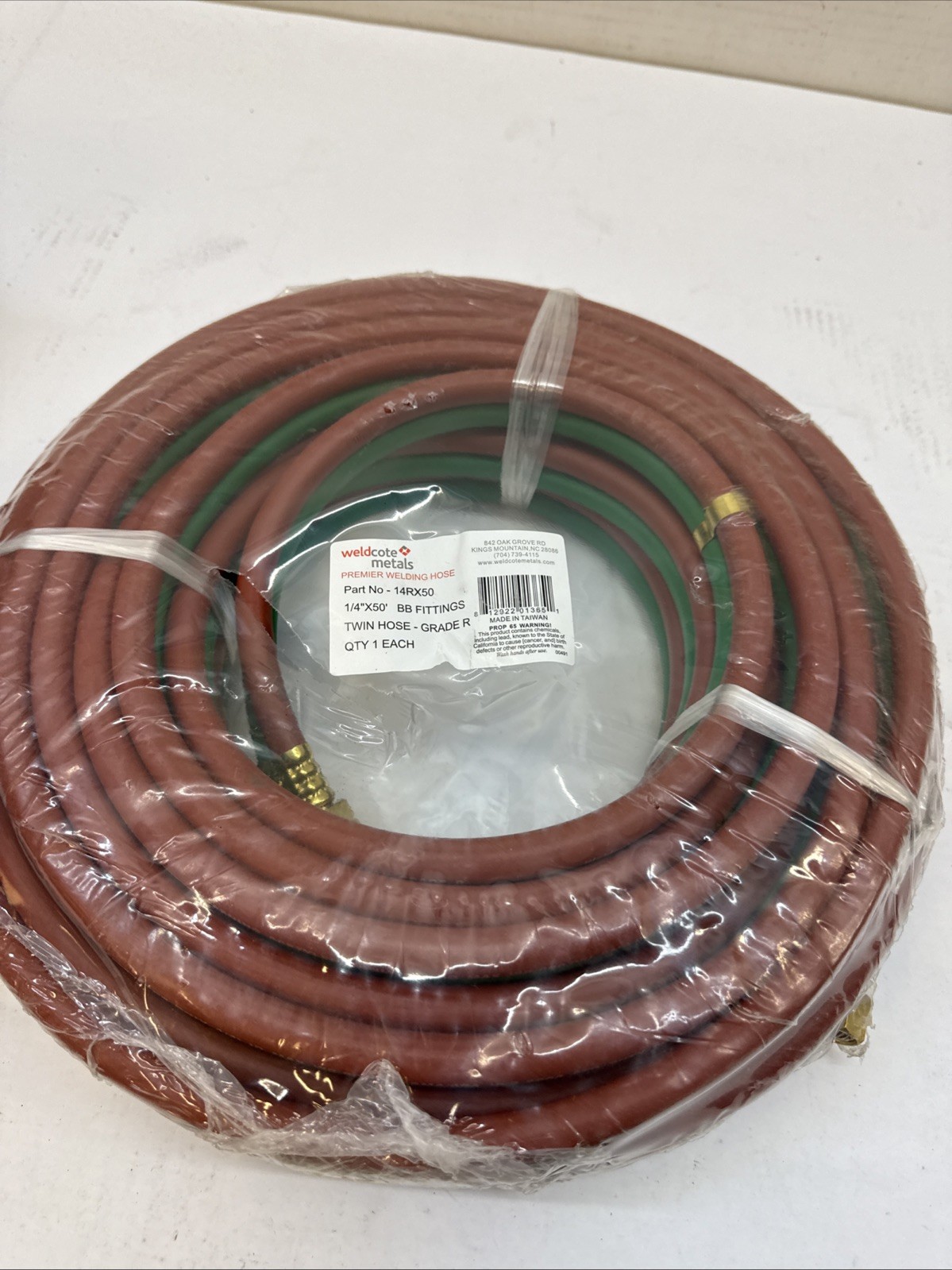 Weldcote Twin Hose Grade R 1/4 X 50′ Bb Fittings