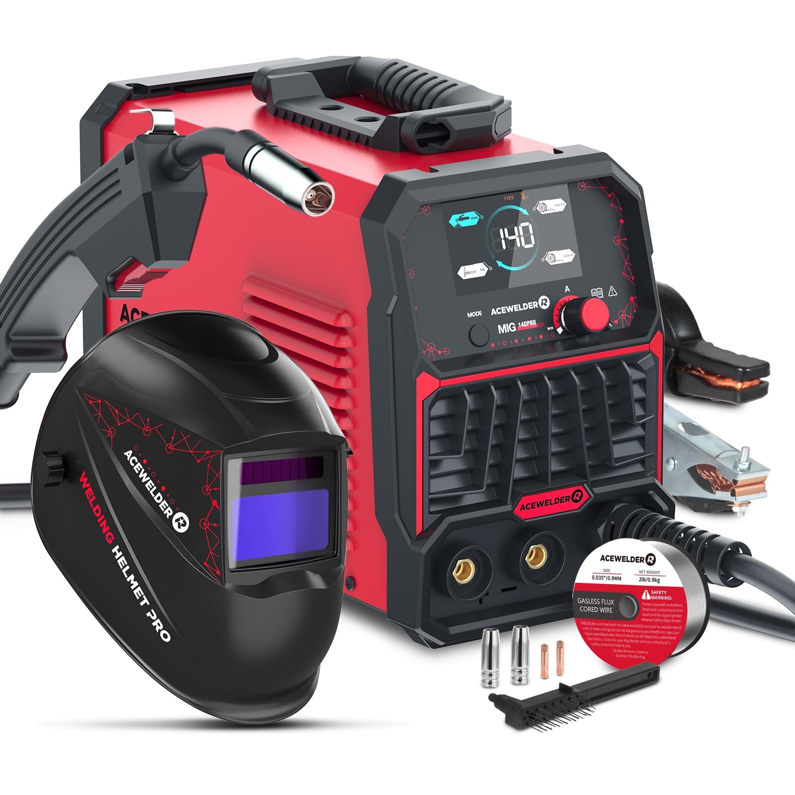 3 IN 1 Welder 140A Gasless Flux MIG/Lift Tig/Stick Welding Machine 110V Inverter