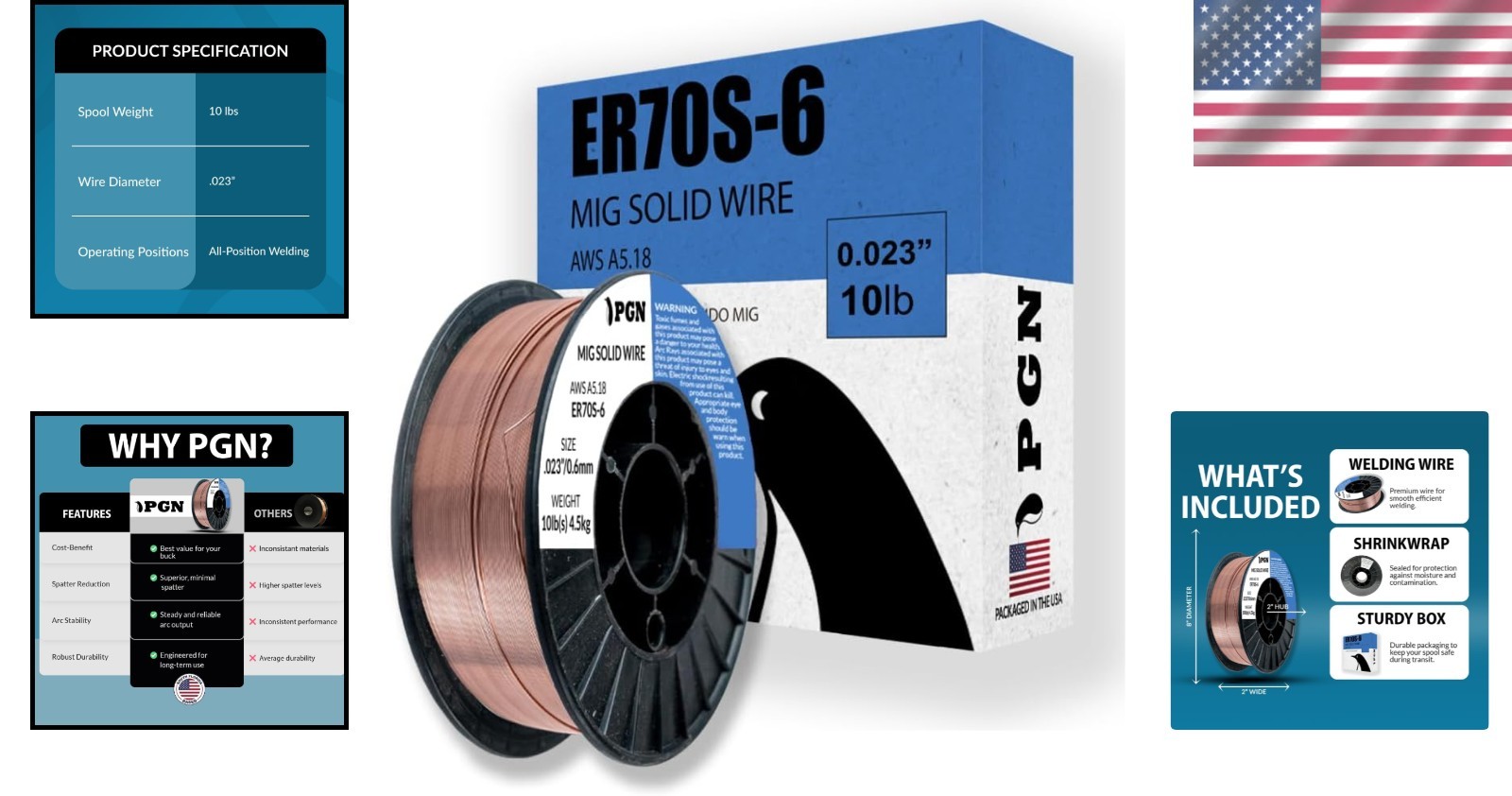 PGN ER70S-6 Solid MIG Welding Wire .023″ – Low Splatter, 10 lbs. of Quality