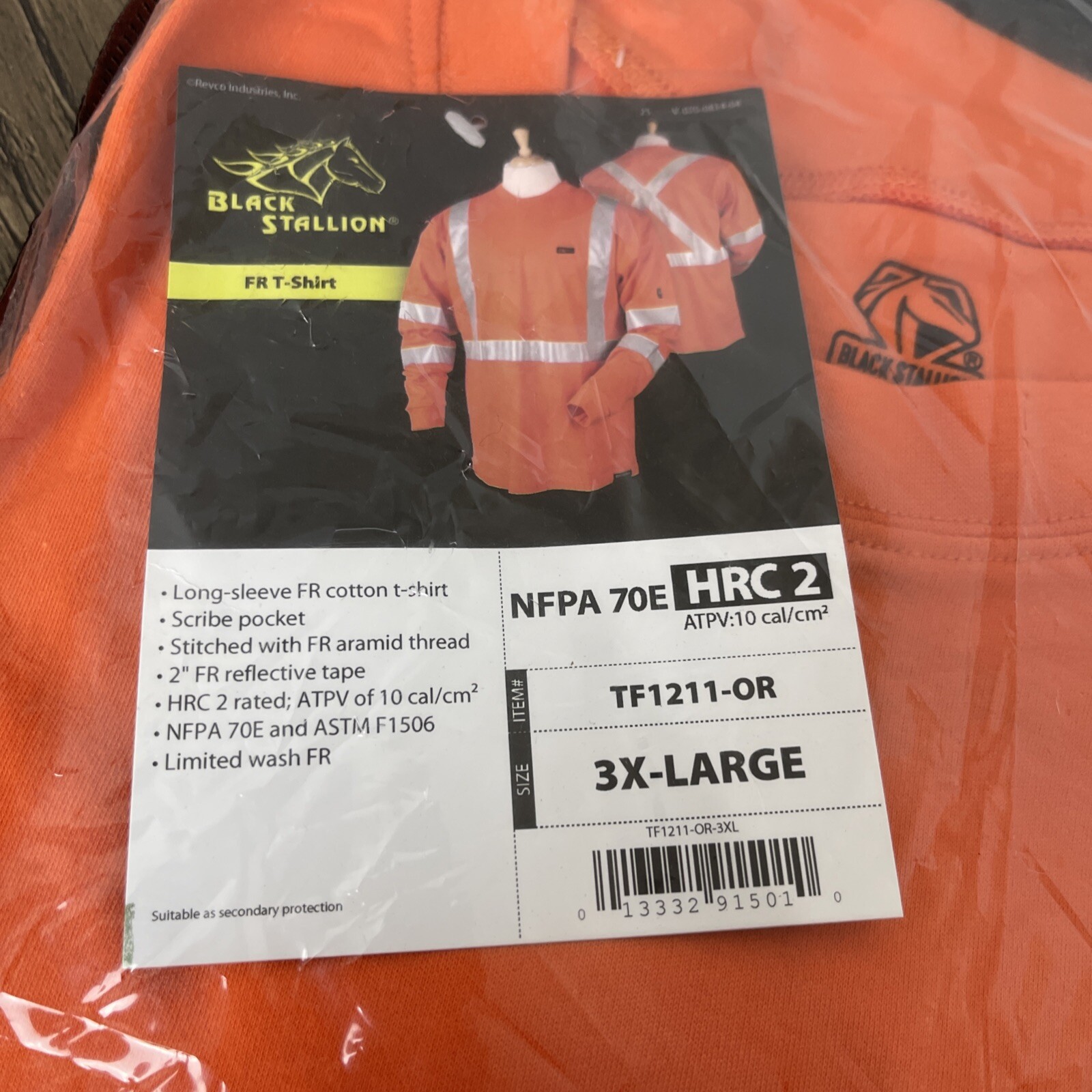 Black Stallion TF1211 Arc Rated FR Long Sleeve with Reflective Orange 3X-LRG NIP
