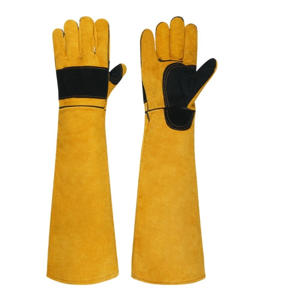 Pet Training Protection Gloves Cowhide Leather 60cm Extended Length for Safety