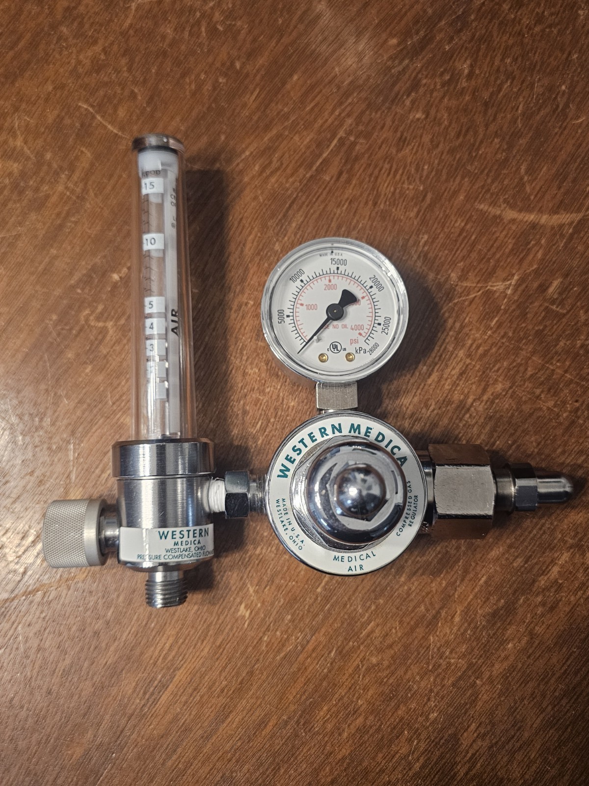 Western Medica M1-346-15FM Air Regulator & Flowmeter Combo Single Stage Preset