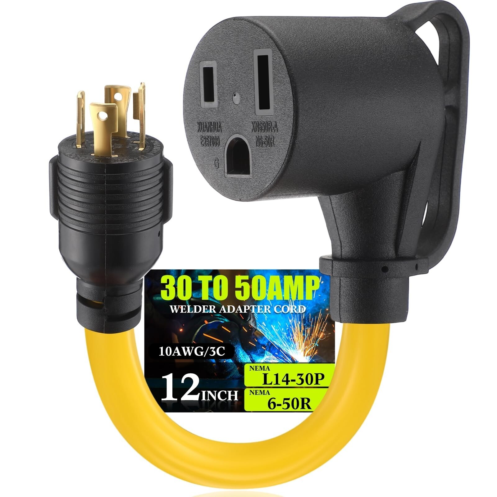 30Amp to 50Amp Welder Adapter Cord, NEMA L14-30P Male to 6-50R Female 30Amp 4…