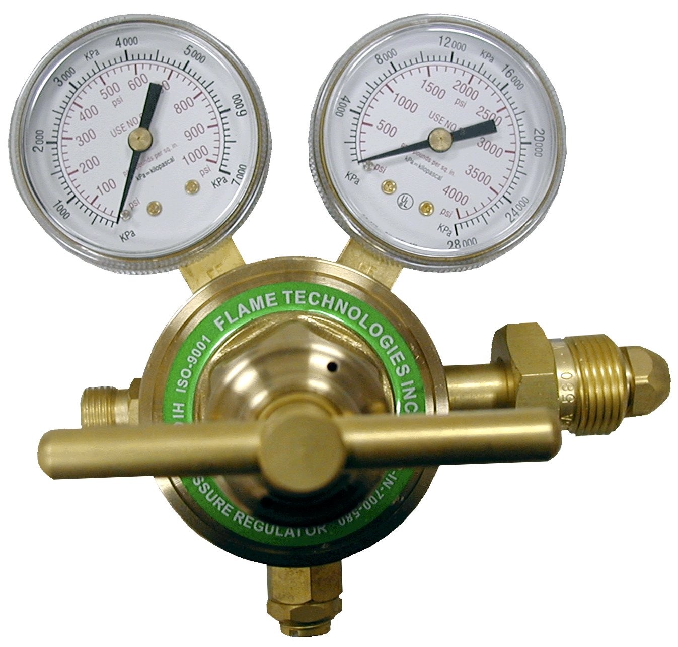 High-Pressure Piston Regulator Nitrogen Argon Flame Tech Forged Brass Dual Scale