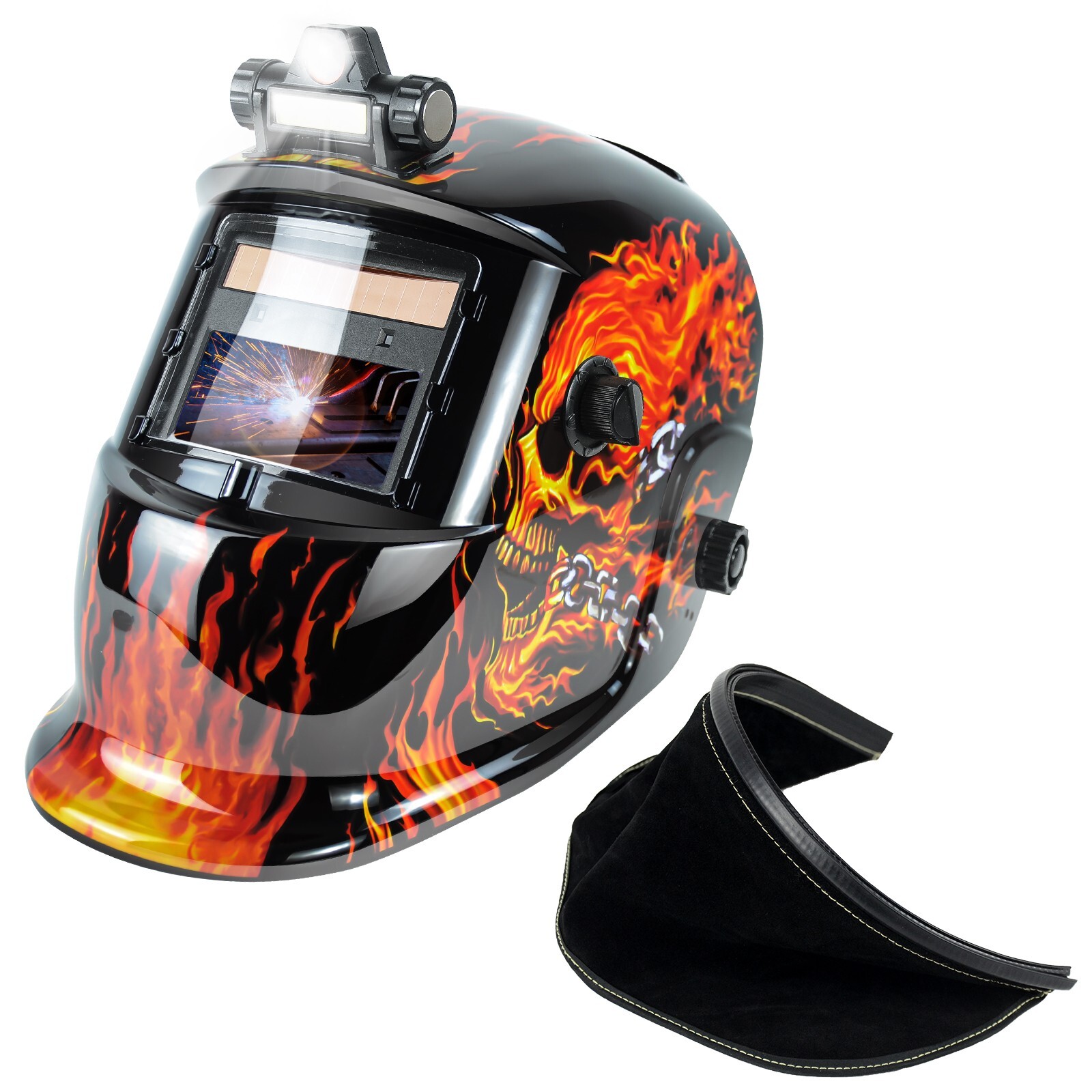 TRQWH Welding Mask & Leather Bib, Auto Darkening, Cool Style, Easy Install