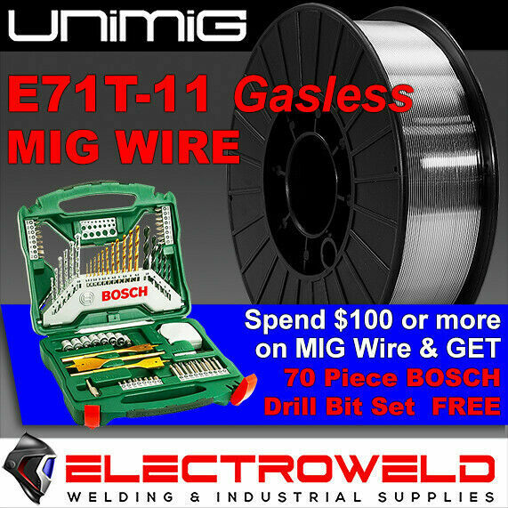 UNIMIG E71T-11 Gasless Mig Wire Flux Cored Welding Mild Steel 1kg 5kg .8mm 0.9mm