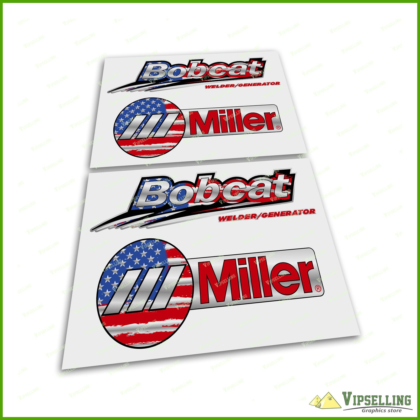 Patriotic USA Silver Miller Welder Generator Bobcat Laminated Decals Stickers