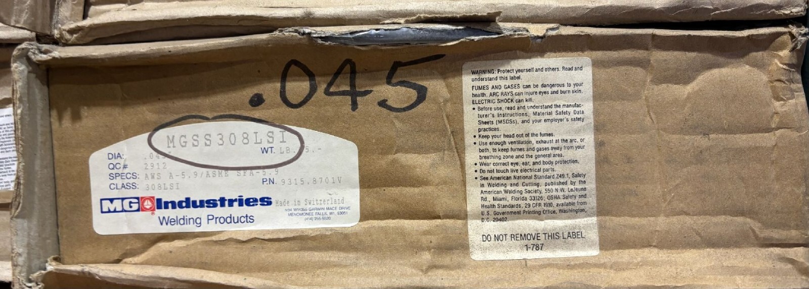 MG Industries Stainless 308L Stainless Welding Wire .035 25# Hi SiL