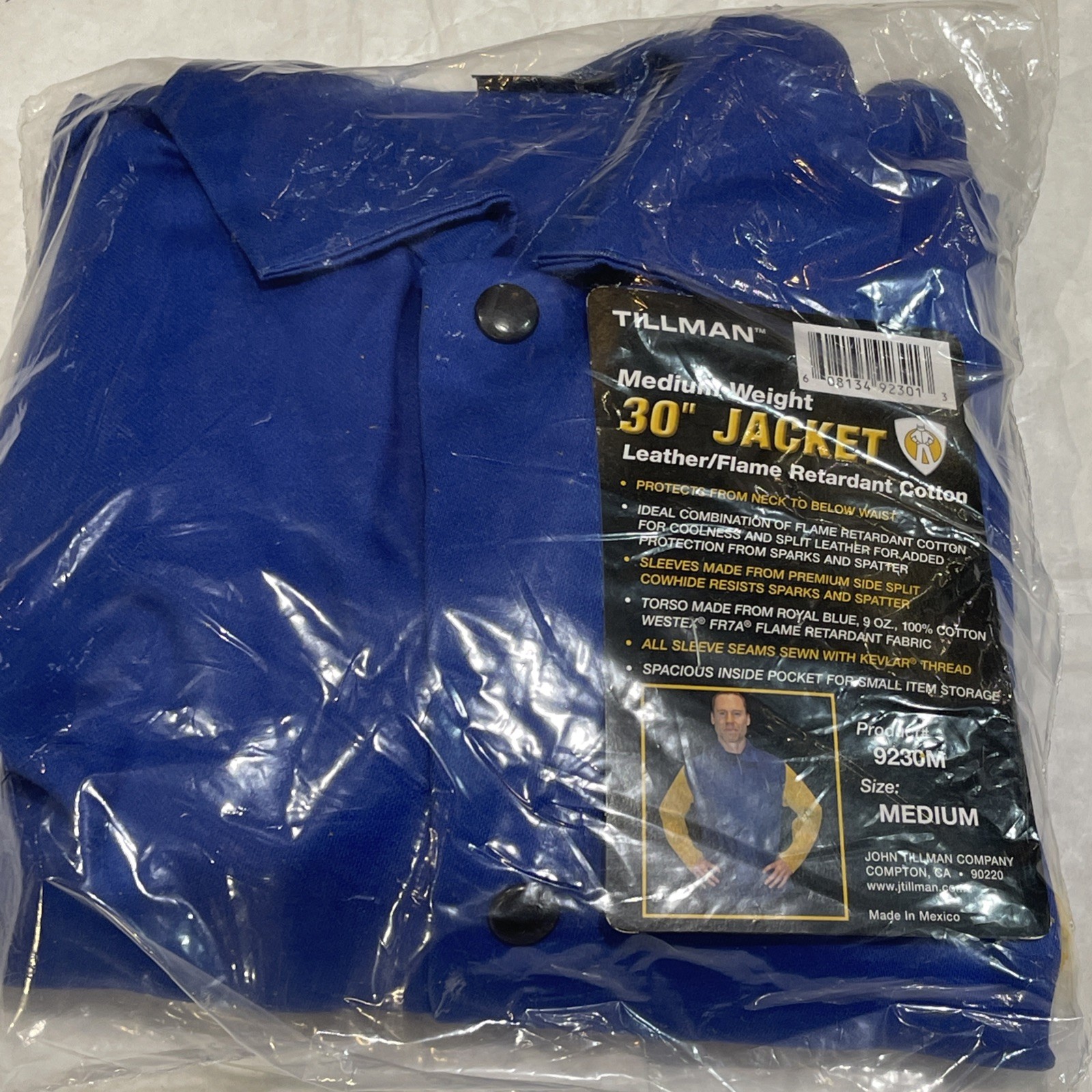 Tillman 9230 Ltwt Cowhide Fire Flame Resistant FR Cotton WELDING JACKET Sz M