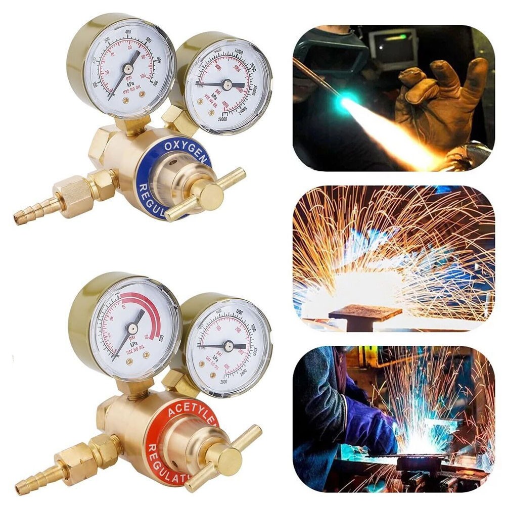 Acetylene & Oxygen Regulator, CGA540 & CGA200, with T-Handle & Hose Connector