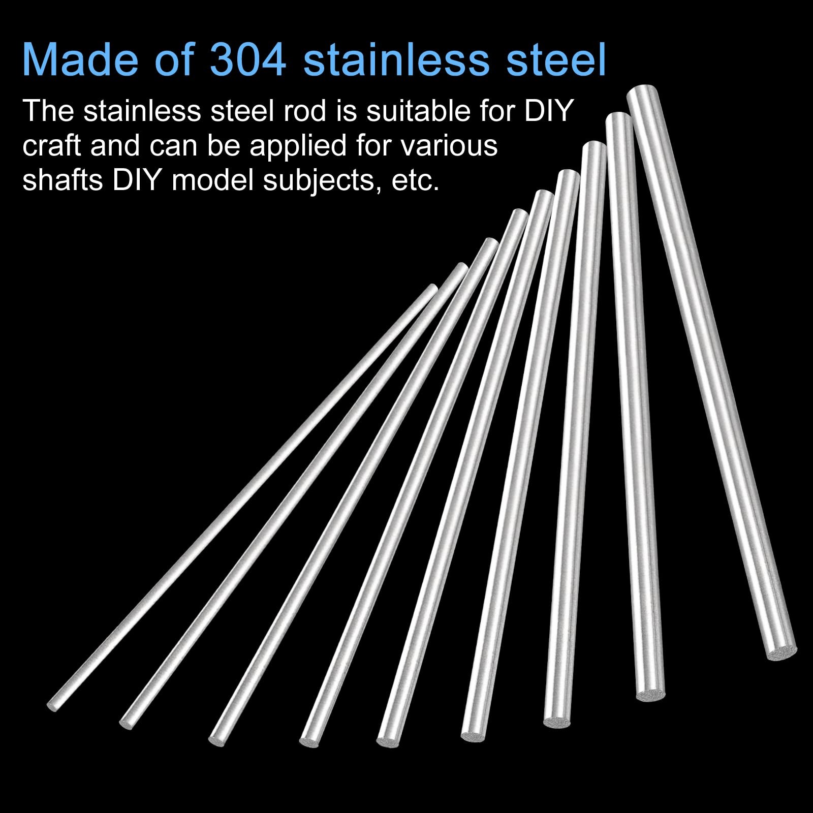 MECCANIXITY 304 Stainless Steel Round Rods, 0.8mm x 300mm Solid x