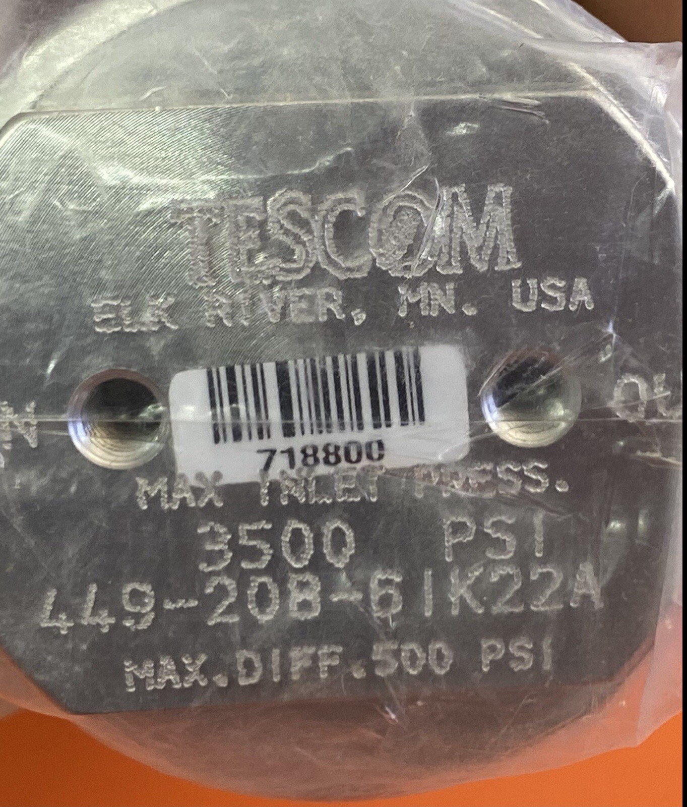 Tescom Regulator Max. Inlet Press. 3500PSI Max. Diff. 500 PSI 449-208-61K22A