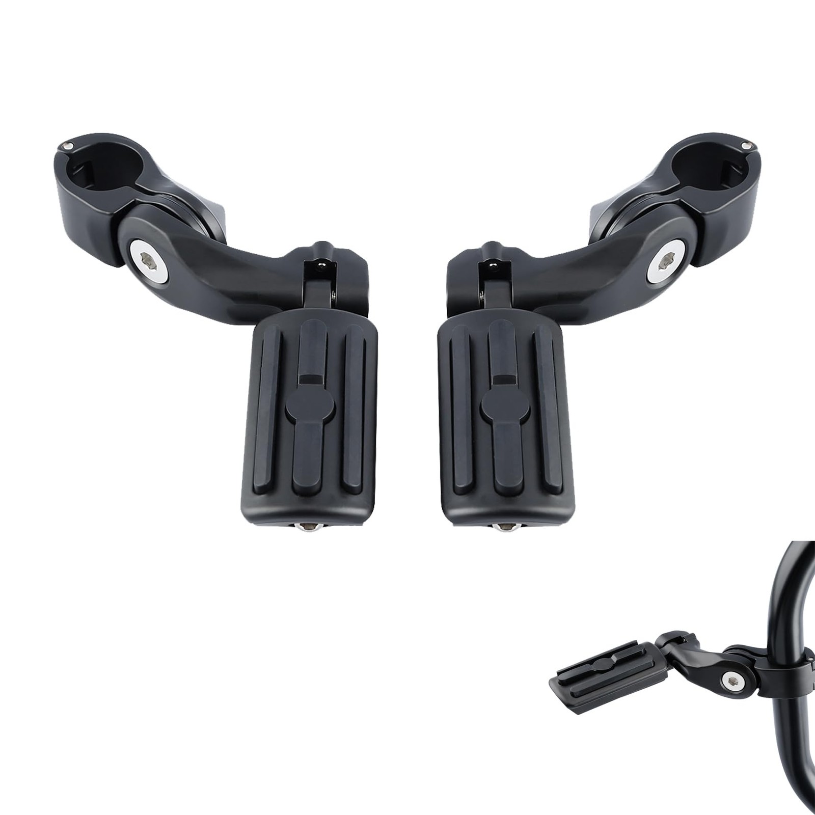 Short Angled Adjustable Footpegs 1.25 Universal Crash Bar Rests Matte Black