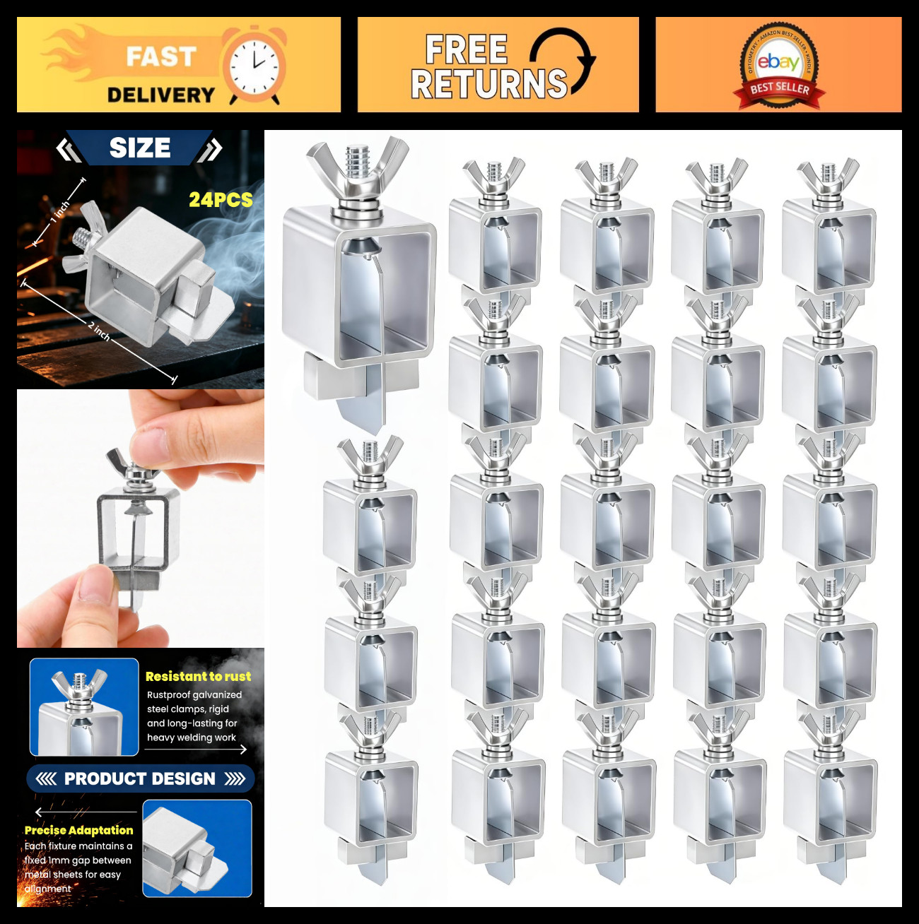 24 Pcs Butt Welding Clamps – Sheet Metal Clips, Auto Body Panel Tack Tools, Door