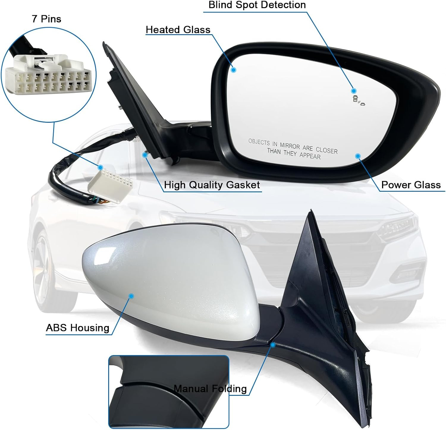 Right Passenger Side Mirror Fits 2018-2022 Honda Accord LX, Sport with Power Gla