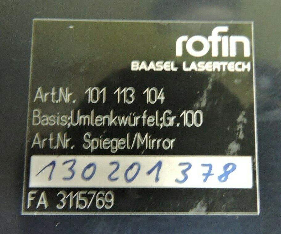 Rofin Baasel Lasertech GR-100 Laser Spiegel Mirror 101113104 Housing Assembly