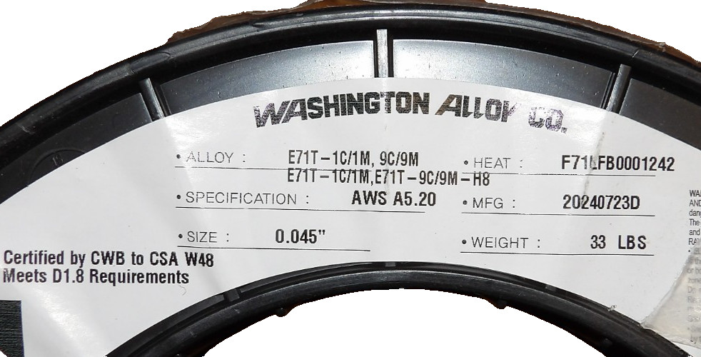 Washington Alloy E71T-11 Flux Core Welding Wire – .035″ x 33 lb Spool – Gasless