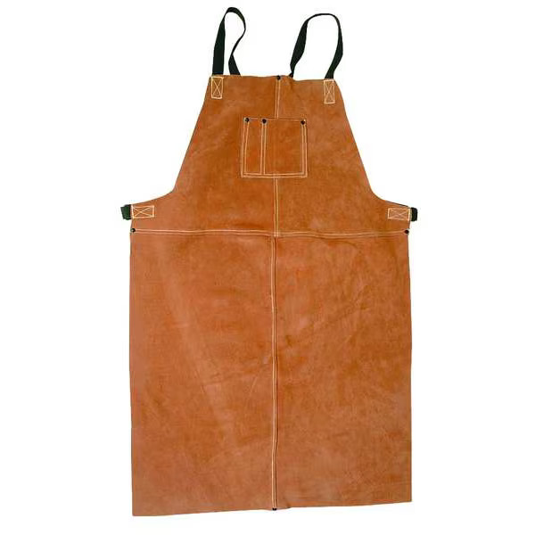 Welding Bib Apron, Cowhide Leather, 36 in L, 24 in W, Fixed Buckle, Brown, Size