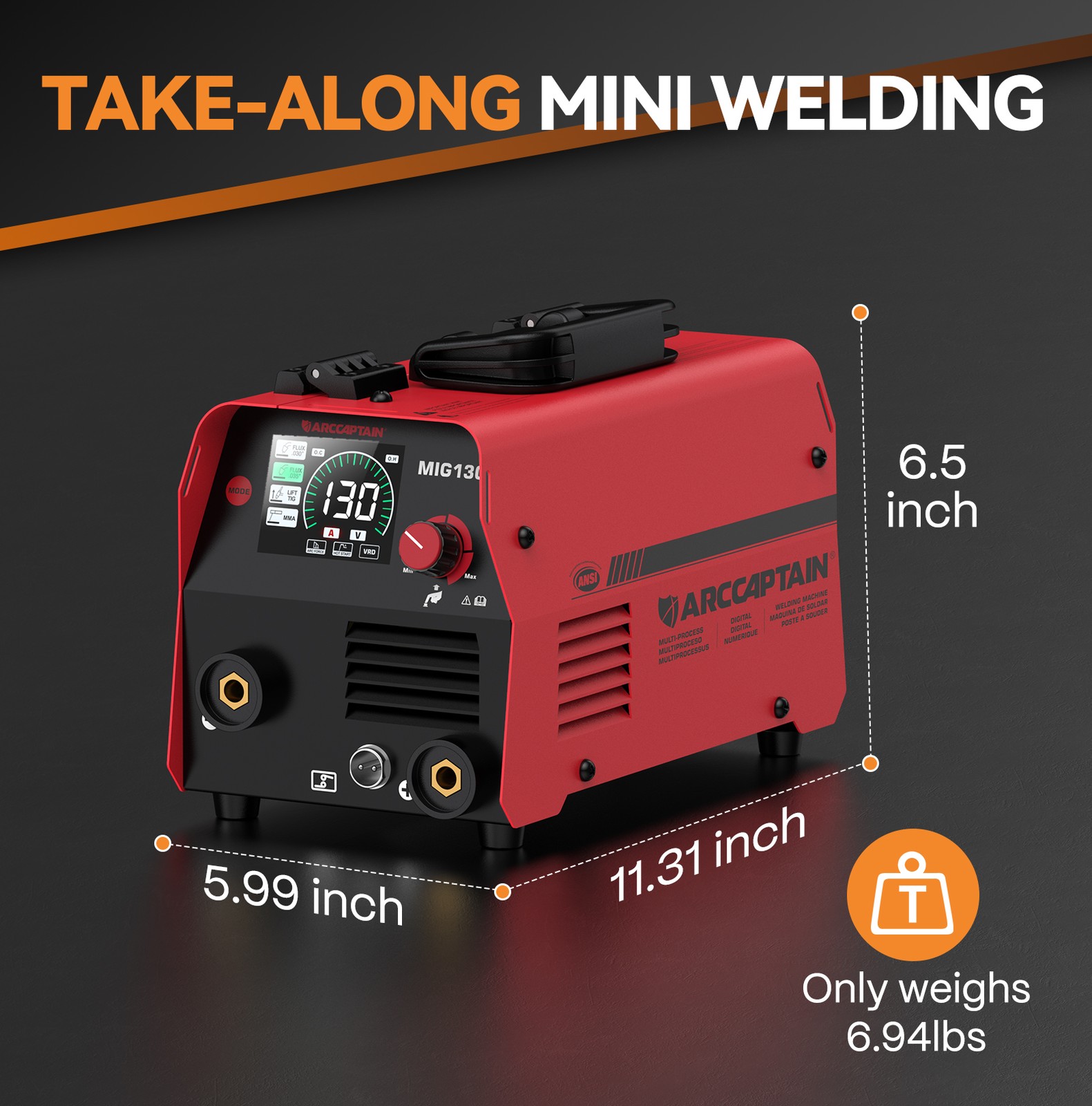 ARCCAPTAIN 130A 3IN1 Gasless MIG Lift TIG Stick Welder DIY Home Welding Machine