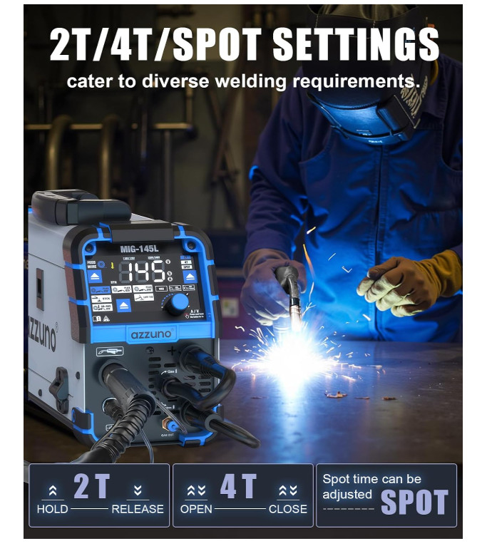 145A MIG Welder 110V/220V, 4-In-1 MIG Welding Machine with Gas/Gasless Flux Core
