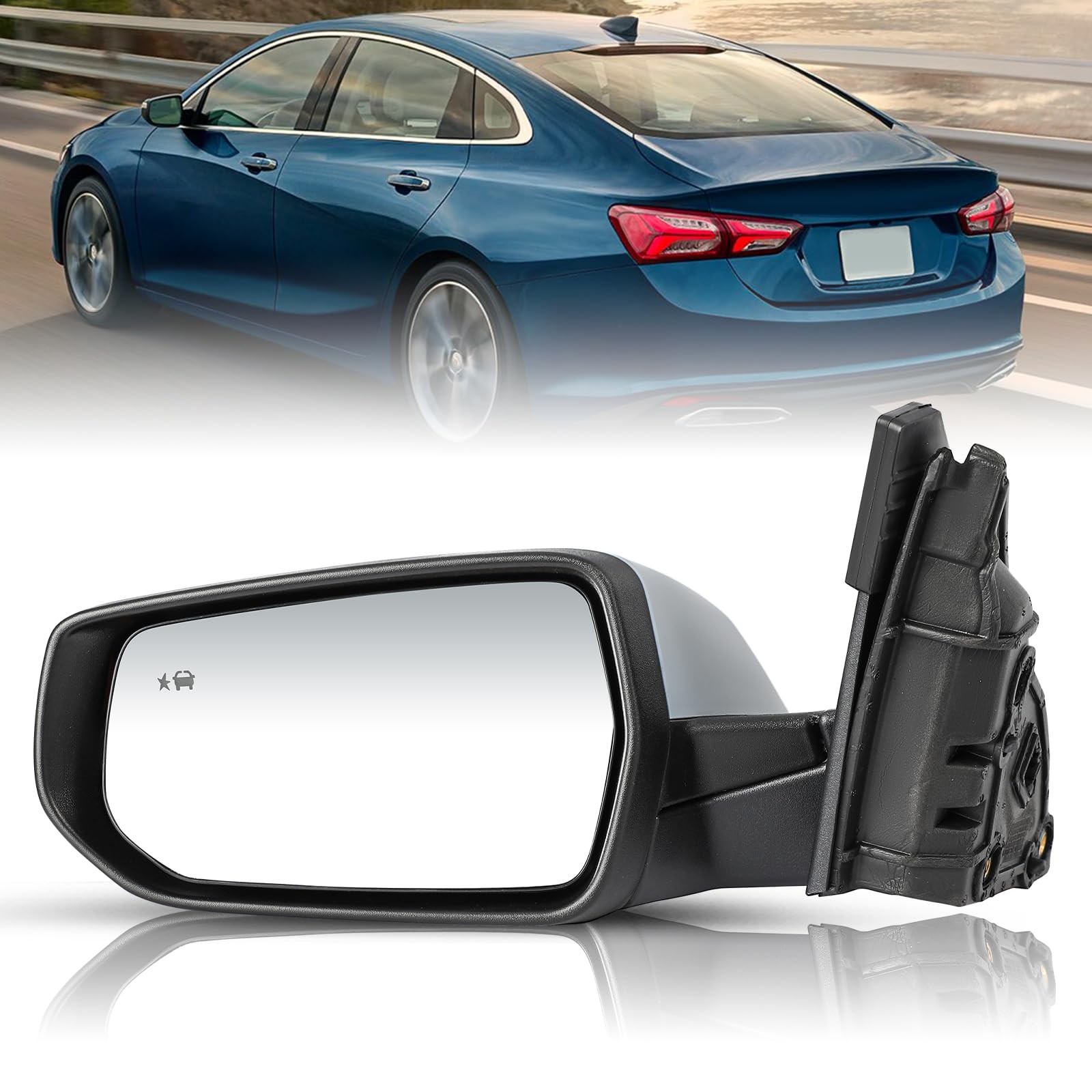 Left Driver 8-Pin Rearview Mirror for 2016-2022 Malibu Turn Signal Blind Spot