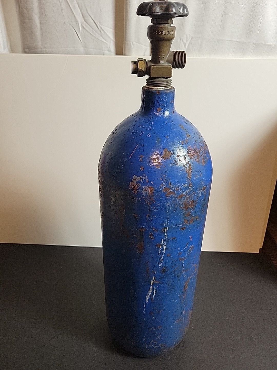Empty Steel Gas Cylinder Tank Blue 24″ DOT-3AA1800 ICC Vintage Sherwood Valve…