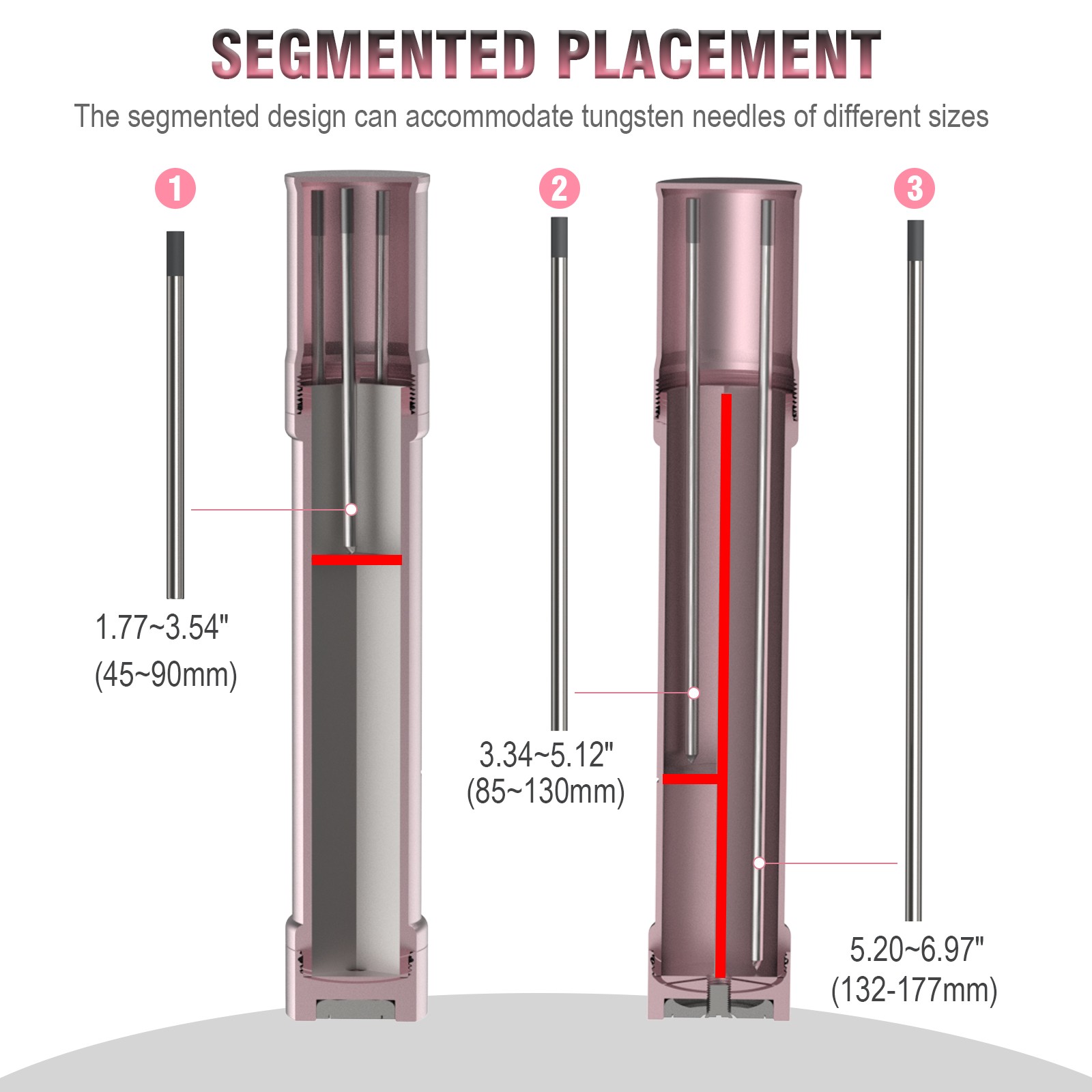 3mirrors TIG Tungsten Holder Storage Solution 3 Section Divider w/ Magnetic Pink