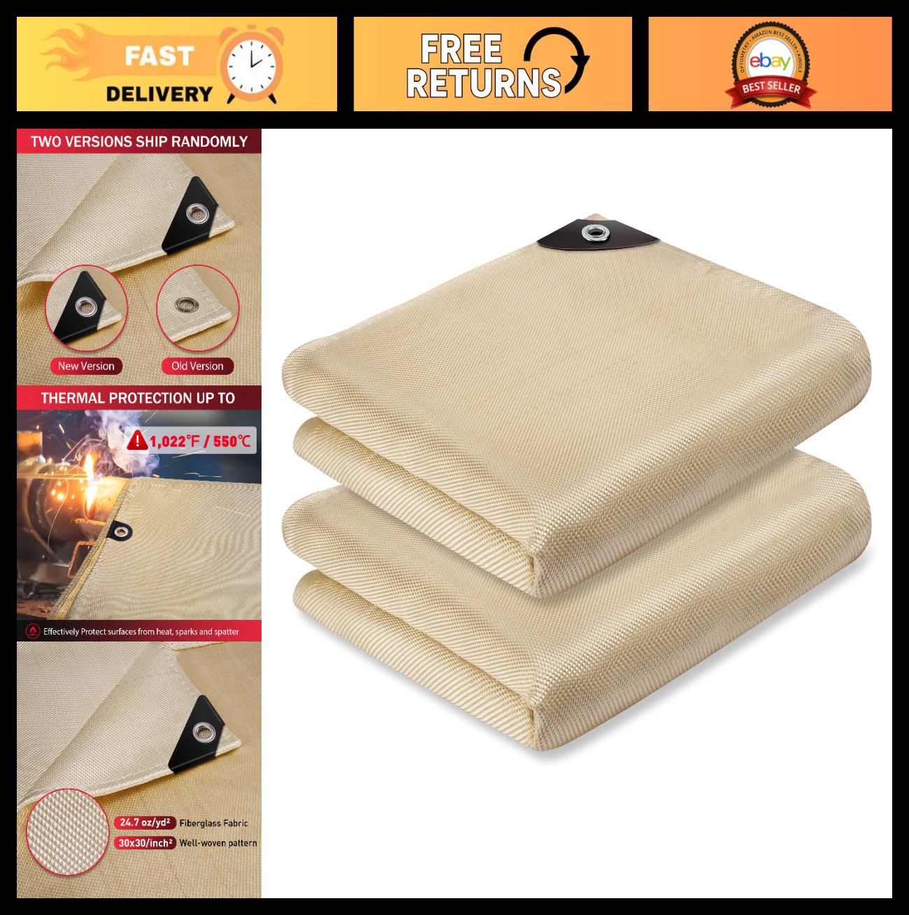 2 Pack Heavy Duty Welding Blanket 4×6 ft – Fiberglass Fire Resistant Heat Insula