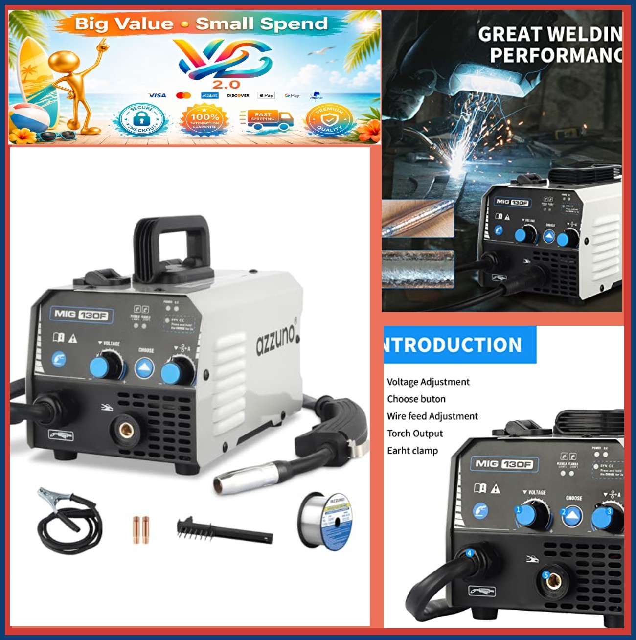 130A MIG Flux Core Welder 110V Gasless IGBT Inverter Portable Wire Feed