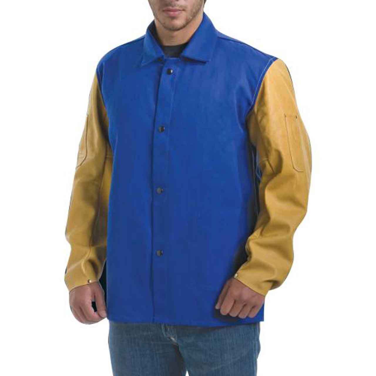 Tillman 9240 30″ 9 oz. Blue Westex FR Cotton/Cowhide Welding Jacket 3X-Large