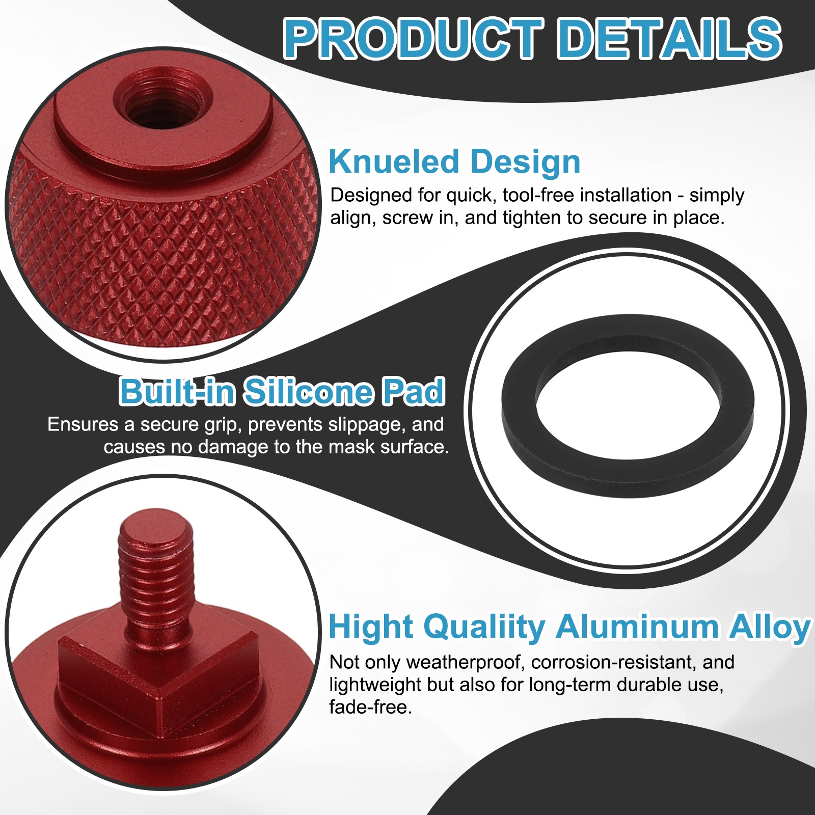 2 Pcs Welding Hood Helmet Fasteners, Inside Anti-Slip Rubber Pad w Hole, Red