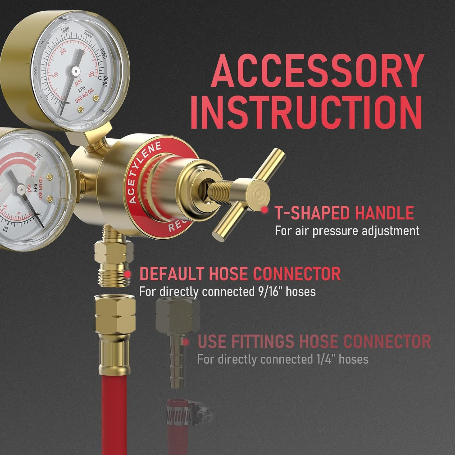 Acetylene and Oxygen Regulator, CGA540 and CGA200 | Included Hose, Gas Source Co