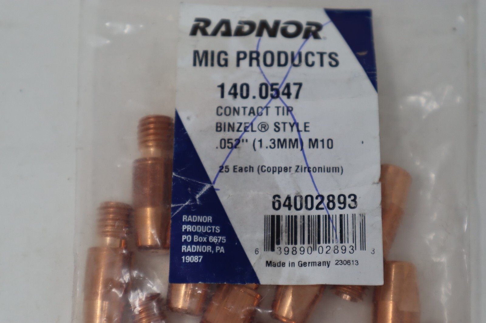 Lot of 18 Radnor MIG Products 140.0547 Contact Tip Binzel Style .052″ 1.3mm M10