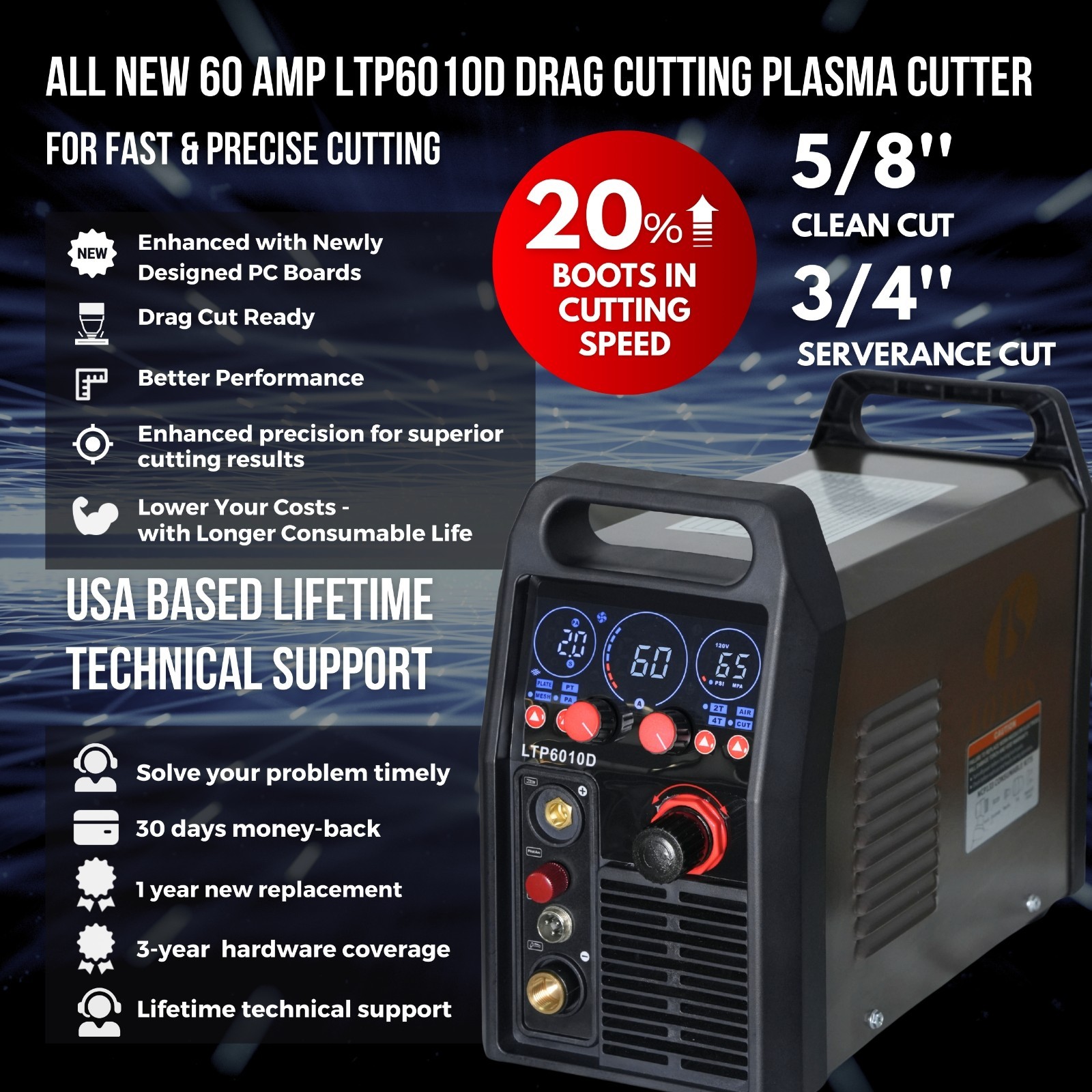 LTP6010D 60A Drag-Cut Pilot Arc Plasma Cutter