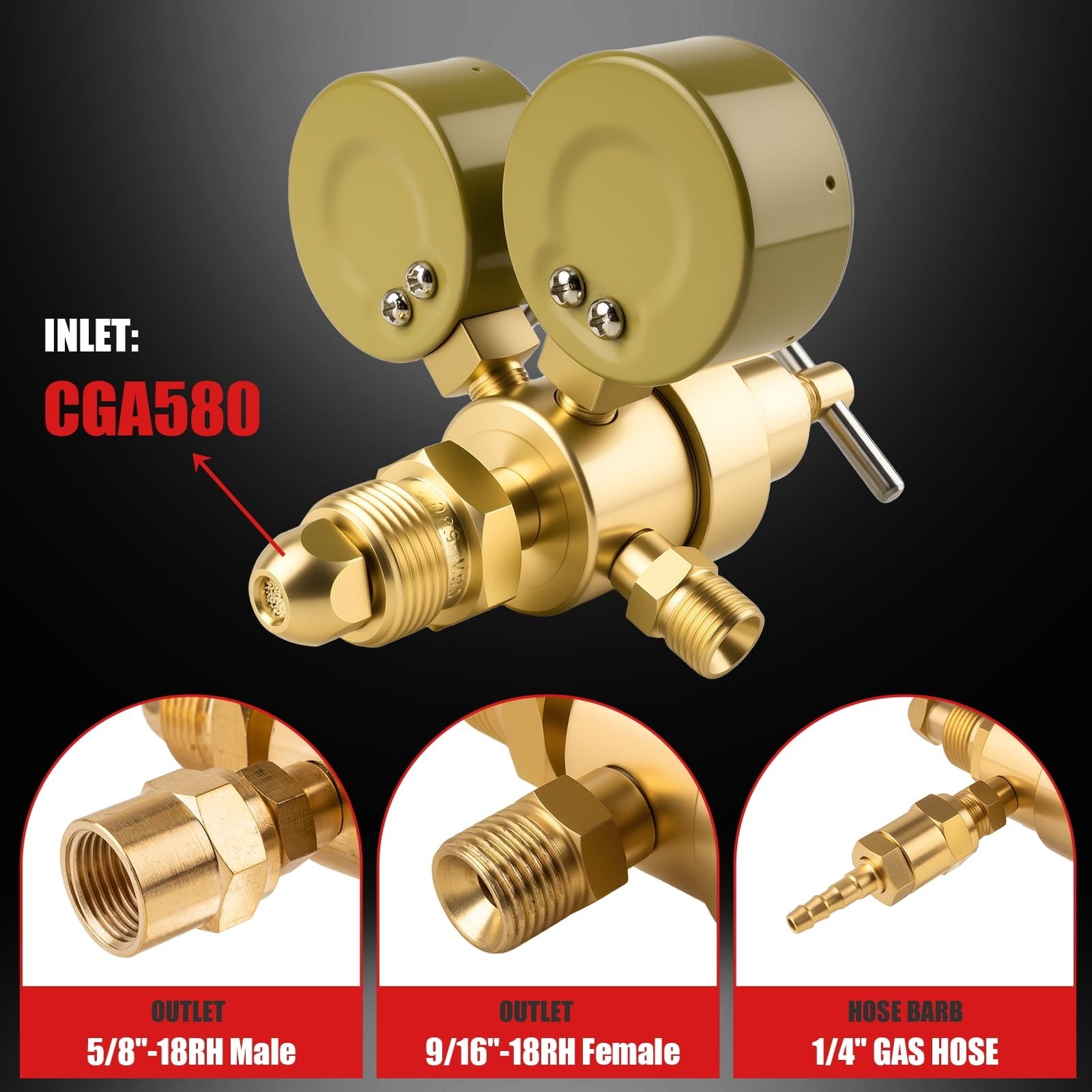 Welding Argon CO2 Regulator with Dual Gauges, 6.6FT Hose, 0-4000PSI Input
