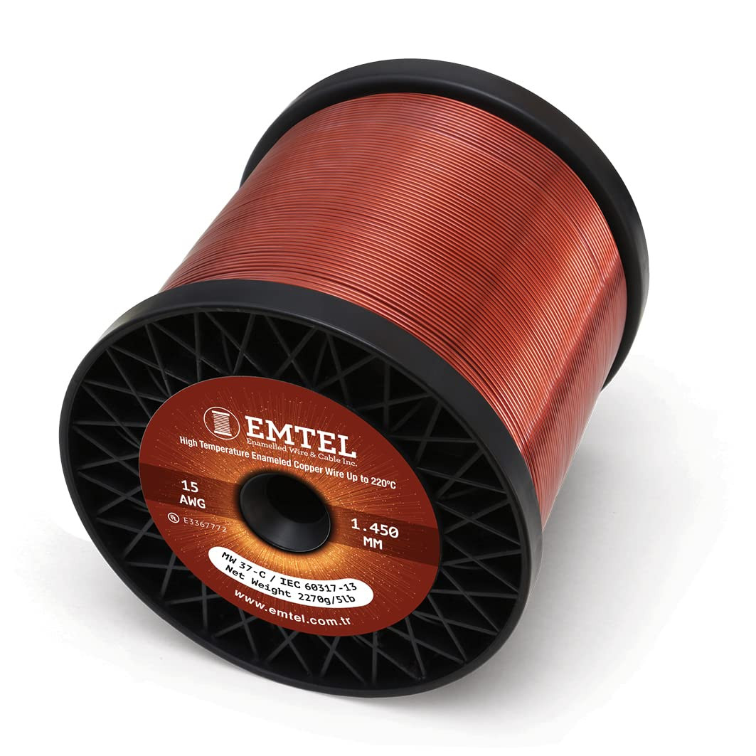 Emtel 15 AWG – 5 lb (505 feet) 99.9% Pure Copper Wire, Enameled Magnetic Wire fo