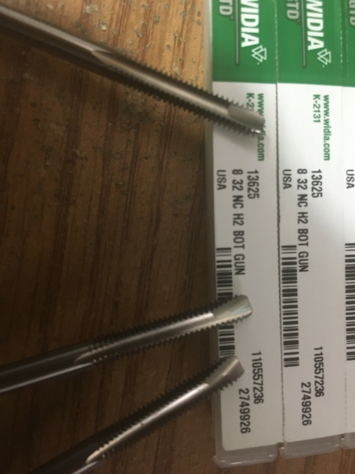 (3) 5302/13625 #8-32 Uncoated 2 Flute H2 HSS Full Bottom 1-2 Pitch Spiral Point