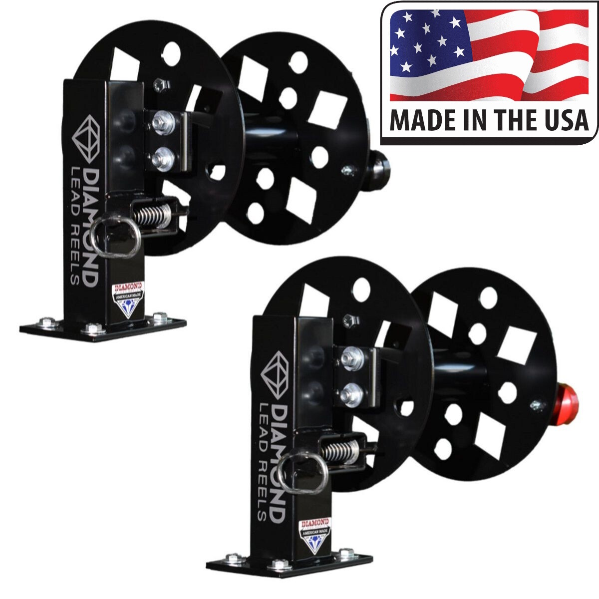 Diamond Pair of 10″ Welding Lead Reel Black Heavy Duty Fixed Base – Made in USA