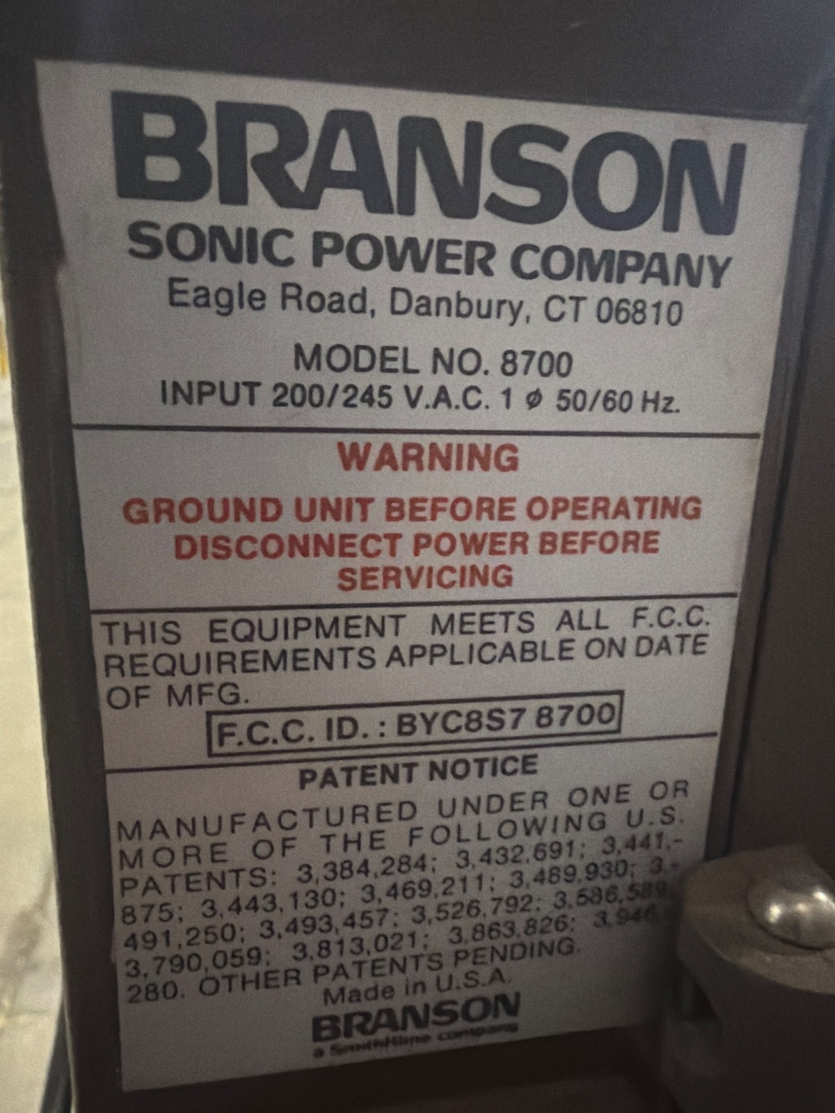 BRANSON 8700 Ultrasonic Welder USED
